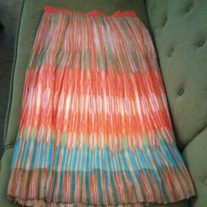 Ruby Rd. Multicolor Pleated Maxi Skirt in Orange, Blue & Green